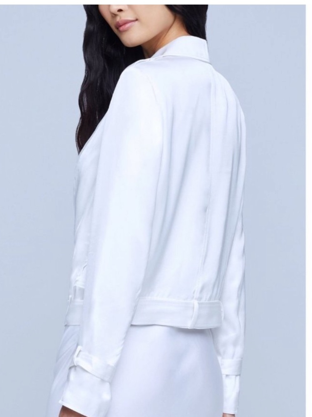 L'AGENCE White Silk Double-Breasted Jacket with Tie Detail